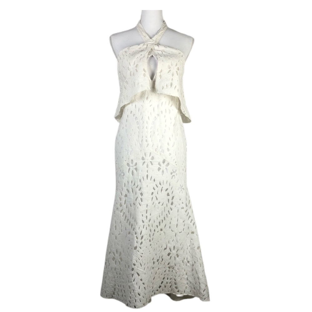 Azadeh Couture Maxi Eyelet Halter Ruffle Dress